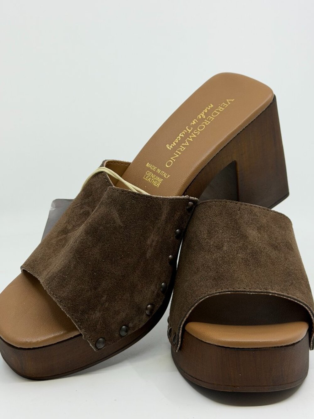 Verderosmarino Italy Brown Suede Platform Clog Mules Leather US8- 8.5/EU39 New